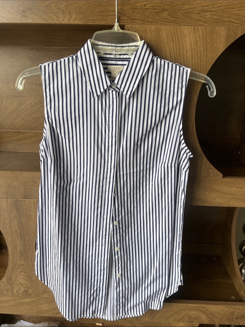 J. Crew Women’s Sleeveless Navy & White Stripe Button-Down Shirt
